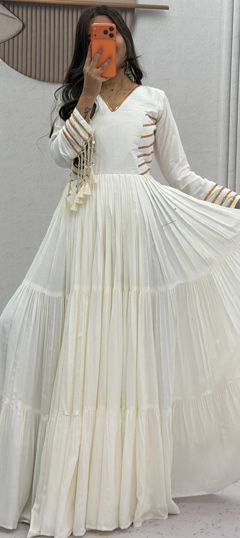 White and Off White color Gown in Cotton fabric with Lace work