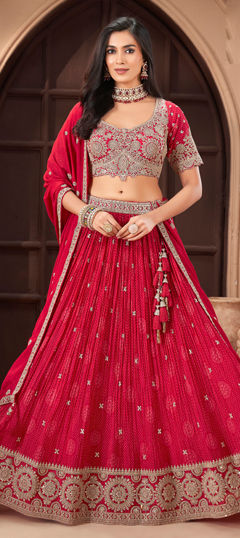 Pink and Majenta color Ready to Wear Lehenga in Georgette fabric with Embroidered, Printed, Sequence work