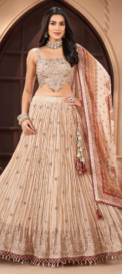 Pink and Majenta color Ready to Wear Lehenga in Georgette fabric with Embroidered, Lace, Mirror, Sequence work