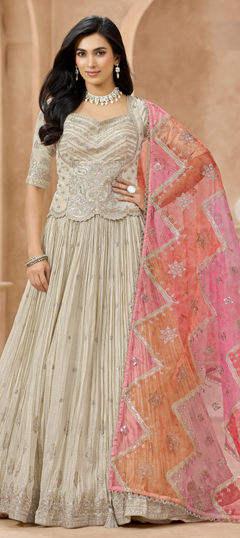 Black and Grey color Long Lehenga Choli in Georgette fabric with Embroidered, Sequence work
