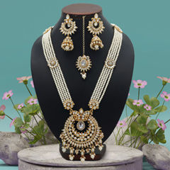 Gold Rodium Polish White and Off White color Necklace in Metal Alloy studded with CZ Diamond, Pearl