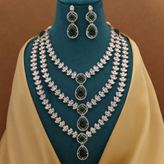 Gold Rodium Polish Green color Necklace in Metal Alloy studded with CZ Diamond