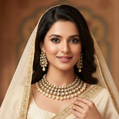 Gold Rodium Polish White and Off White color Necklace in Metal Alloy studded with Kundan