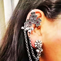Silver Rodium Polish White and Off White color Earrings in Brass studded with CZ Diamond