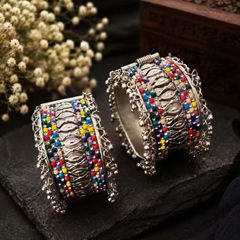 Silver Rodium Polish Multicolor color Bangles in Brass studded with CZ Diamond