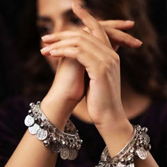 Silver Rodium Polish Silver color Bangles in Brass studded with Beads