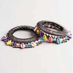 Silver Rodium Polish Multicolor color Bangles in Brass studded with Beads
