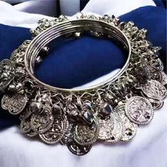 Silver Rodium Polish Silver color Bangles in Brass studded with Beads