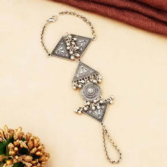 Gold and Silver Rodium Polish Gold and Silver color Haath Paan in Brass studded with Beads