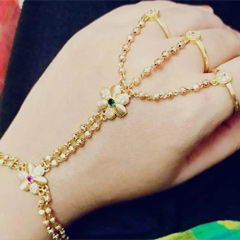 Gold Rodium Polish Multicolor color Haath Paan in Brass studded with Pearl