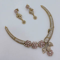 Gold Rodium Polish Pink and Majenta color Necklace in Copper studded with CZ Diamond