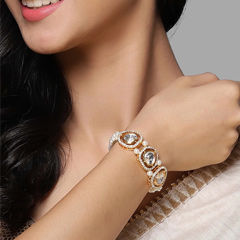 Gold Rodium Polish White and Off White color Bracelet in Brass studded with CZ Diamond, Pearl