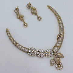 Gold Rodium Polish White and Off White color Necklace in Copper studded with CZ Diamond