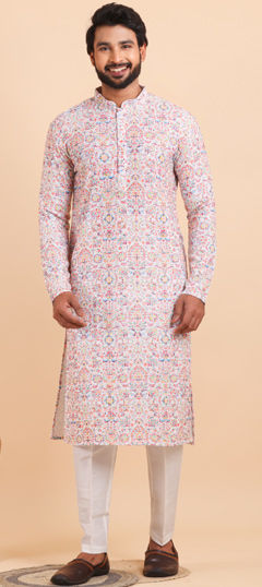 Multicolor color Kurta Pyjamas in Viscose fabric with Digital Print, Embroidered work