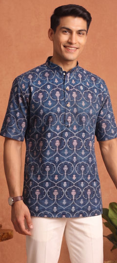 Blue color Kurta in Cotton fabric with Digital Print work