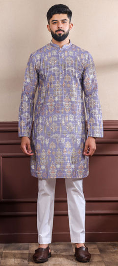 Purple and Violet color Kurta Pyjamas in Cotton fabric with Digital Print, Weaving work
