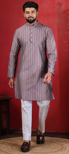 Purple and Violet color Kurta Pyjamas in Cotton fabric with Weaving work