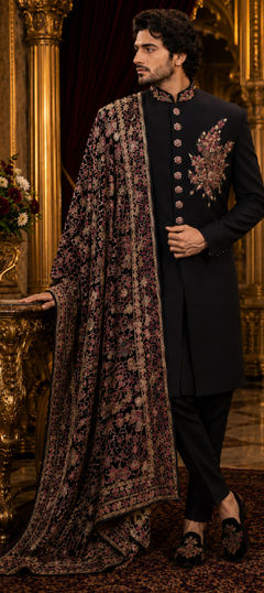 Black and Grey color IndoWestern Dress in Viscose fabric with Bugle Beads, Embroidered work