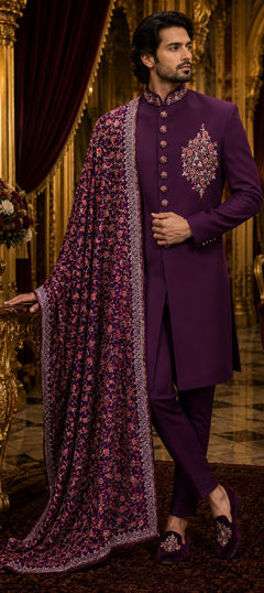 Purple and Violet color IndoWestern Dress in Viscose fabric with Bugle Beads, Embroidered work