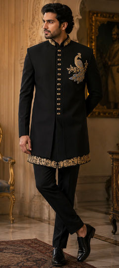 Black and Grey color IndoWestern Dress in Viscose fabric with Embroidered work