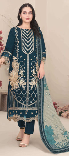Blue color Salwar Kameez in Georgette fabric with Embroidered, Sequence work