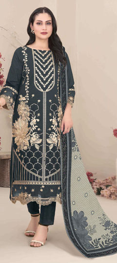 Black and Grey color Salwar Kameez in Georgette fabric with Embroidered, Sequence work