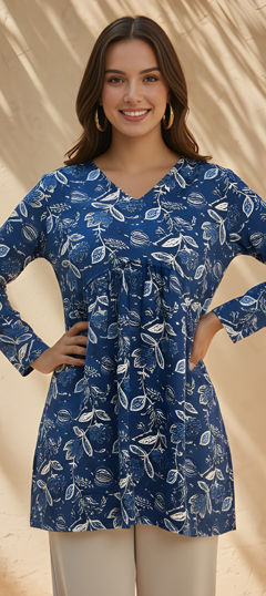 Blue color Kurti in Rayon fabric with Floral, Printed work