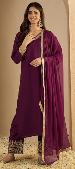Purple and Violet color Salwar Kameez in Blended fabric with Embroidered work