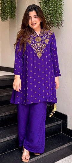 Blue color Salwar Kameez in Crepe Silk fabric with Embroidered, Sequence work