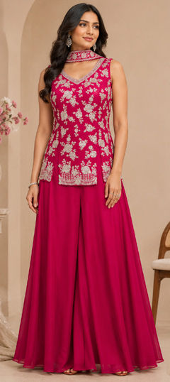 Pink and Majenta color Salwar Kameez in Georgette fabric with Embroidered work