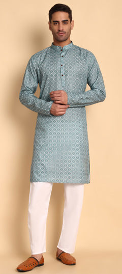 Blue color Kurta Pyjamas in Cotton fabric with Printed work