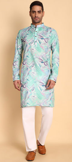 Blue color Kurta Pyjamas in Cotton fabric with Printed work