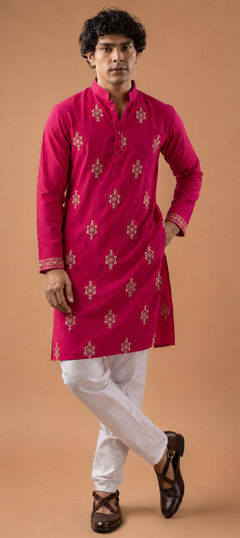 Pink and Majenta color Kurta Pyjamas in Viscose fabric with Embroidered work
