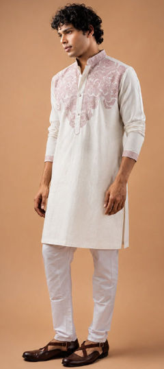 White and Off White color Kurta Pyjamas in Viscose fabric with Embroidered work