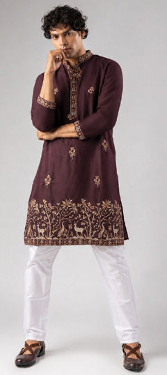 Purple and Violet color Kurta Pyjamas in Viscose fabric with Embroidered work