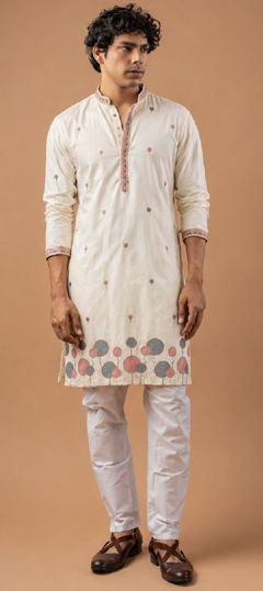 White and Off White color Kurta Pyjamas in Viscose fabric with Embroidered work