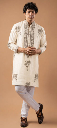 White and Off White color Kurta Pyjamas in Viscose fabric with Embroidered work