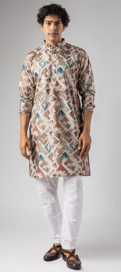Beige and Brown color Kurta Pyjamas in Viscose fabric with Foil Print work