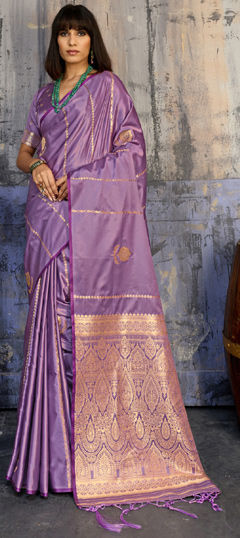 Purple and Violet color Saree in Satin fabric with Weaving work
