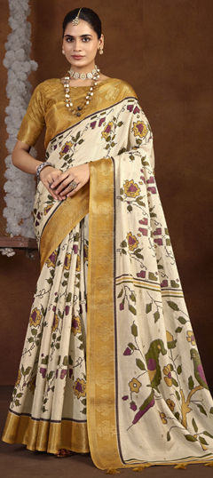 Yellow color Saree in Silk fabric with Weaving work