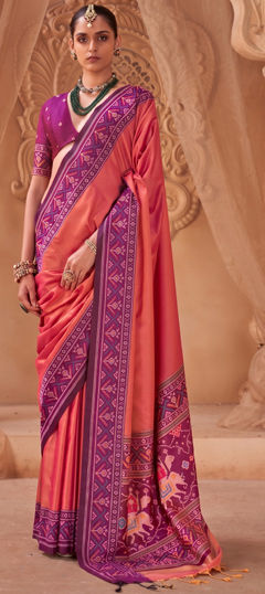 Purple and Violet color Saree in Silk fabric with Printed work