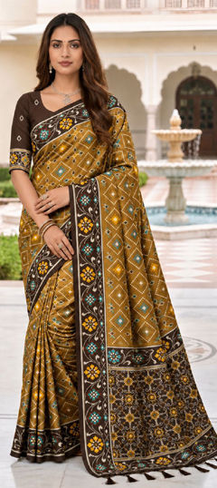 Beige and Brown color Saree in Patola Silk fabric with Weaving, Zari work