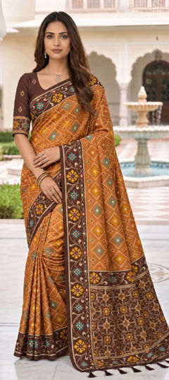 Red and Maroon color Saree in Patola Silk fabric with Weaving, Zari work