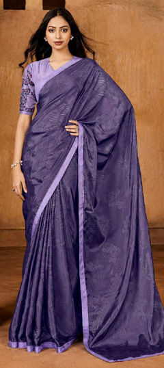 Purple and Violet color Saree in Georgette fabric with Lace work
