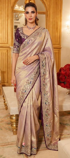 Purple and Violet color Saree in Silk fabric with Embroidered work