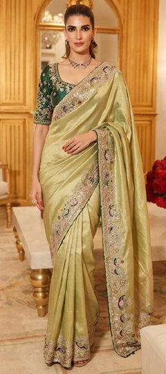 Green color Saree in Silk fabric with Embroidered work