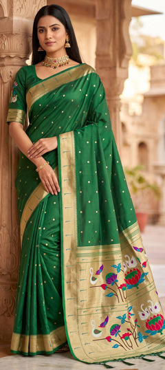 Green color Saree in Silk fabric with Weaving, Zari work