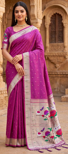 Purple and Violet color Saree in Silk fabric with Weaving, Zari work