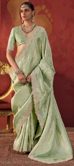 Green color Saree in Viscose fabric with Embroidered, Sequence work