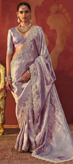 Purple and Violet color Saree in Viscose fabric with Embroidered, Sequence work